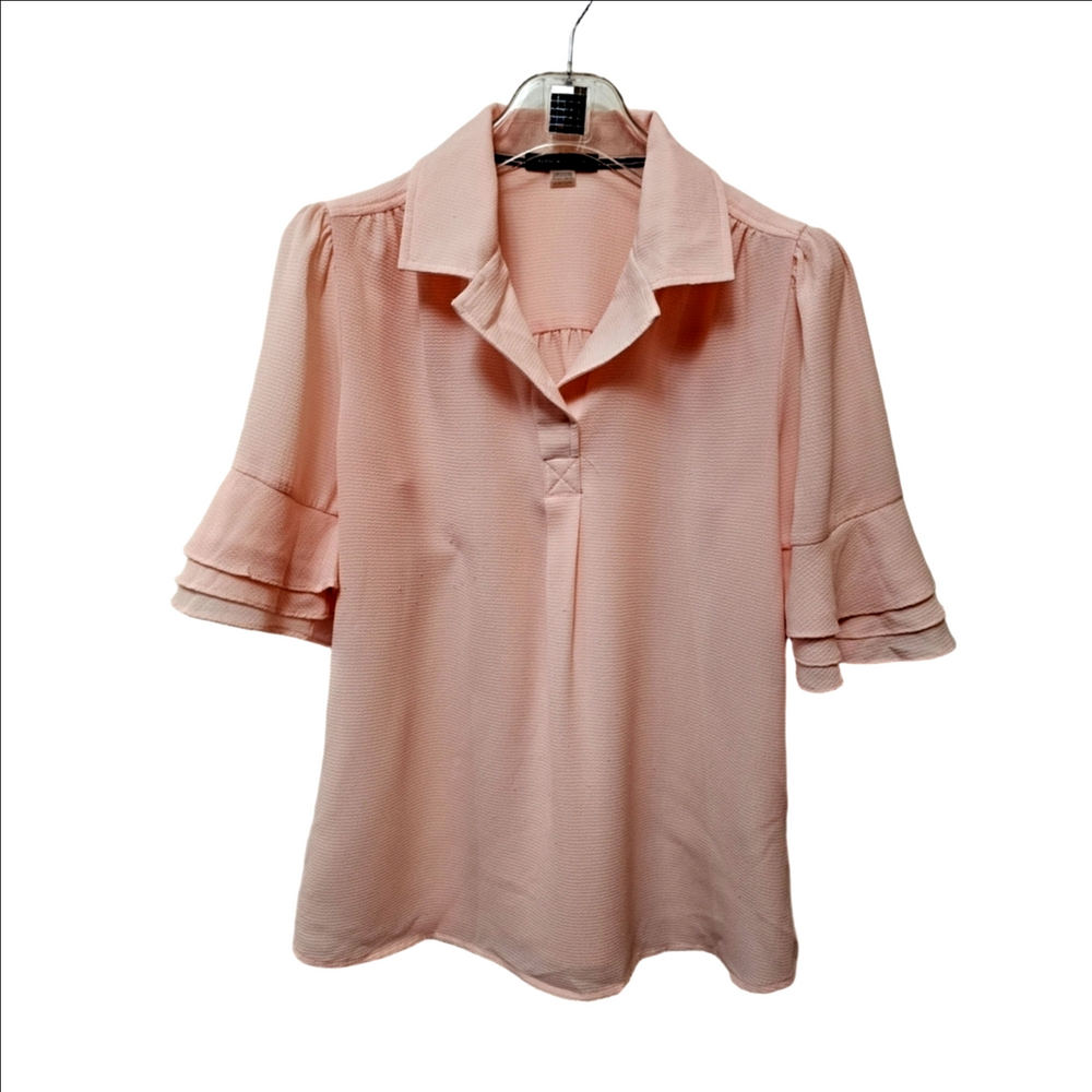 Feminine Baby Pink Tommy Half Sleeve Blouse